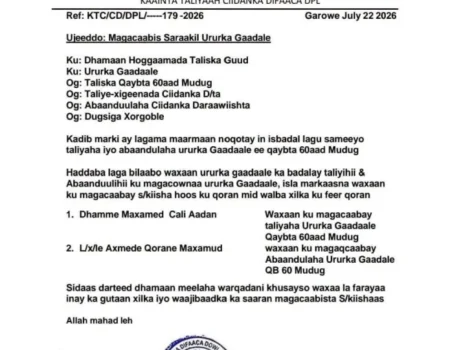 Wareegtada magacaabista hoggaanka Ururka Gadaale ee Qaybta 60-aad ee Mudug
